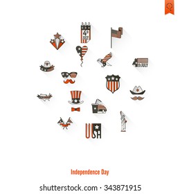 4th of July, Independence Day of the United States, Simple Flat Icons. Vector