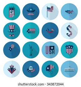 4th of July, Independence Day of the United States, Simple Flat Icons. Vector