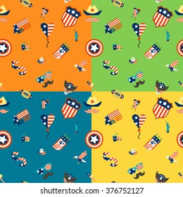 4th of July, Independence Day of the United States, Four Background in Different Colors Vector