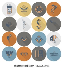 4th of July, Independence Day of the United States, Simple Flat Icons. Vector