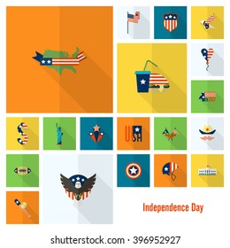 4th of July, Independence Day of the United States, Simple Flat Icons. Vector