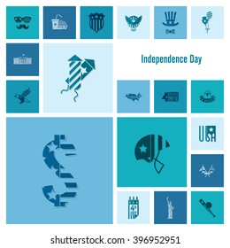 4th of July, Independence Day of the United States, Simple Flat Icons. Vector