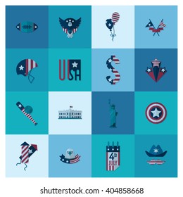4th of July, Independence Day of the United States, Simple Flat Icons. Vector