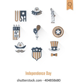 4th of July, Independence Day of the United States, Simple Flat Icons. Vector