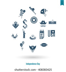 4th of July, Independence Day of the United States, Simple Flat Icons. Vector