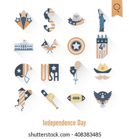 4th of July, Independence Day of the United States, Simple Flat Icons. Vector