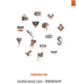 4th of July, Independence Day of the United States, Simple Flat Icons. Vector