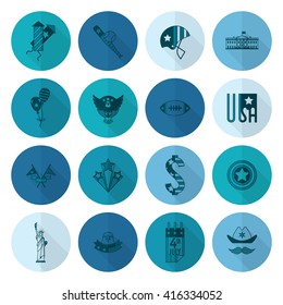 4th of July, Independence Day of the United States, Simple Flat Icons. Vector