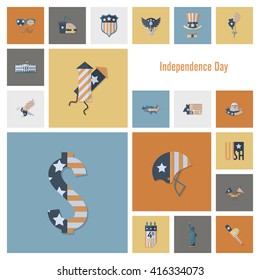 4th of July, Independence Day of the United States, Simple Flat Icons. Vector