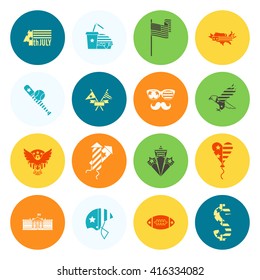 4th of July, Independence Day of the United States, Simple Flat Icons. Vector