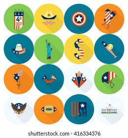 4th of July, Independence Day of the United States, Simple Flat Icons. Vector