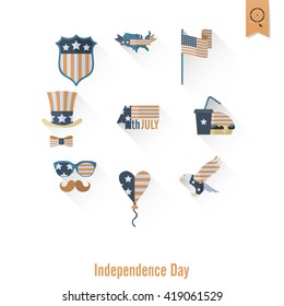 4th of July, Independence Day of the United States, Simple Flat Icons. Vector