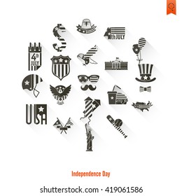 4th of July, Independence Day of the United States, Simple Flat Icons. Vector