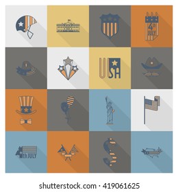 4th of July, Independence Day of the United States, Simple Flat Icons. Vector