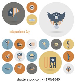 4th of July, Independence Day of the United States, Simple Flat Icons. Vector