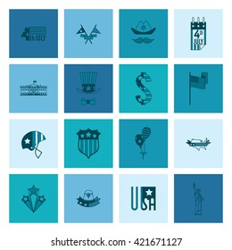 4th of July, Independence Day of the United States, Simple Flat Icons. Vector
