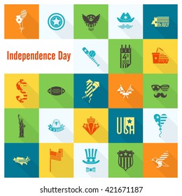 4th of July, Independence Day of the United States, Simple Flat Icons. Vector
