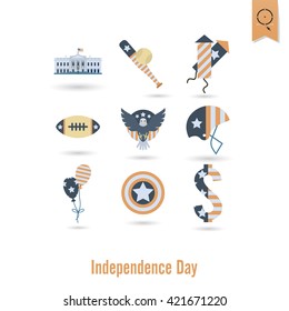 4th of July, Independence Day of the United States, Simple Flat Icons. Vector