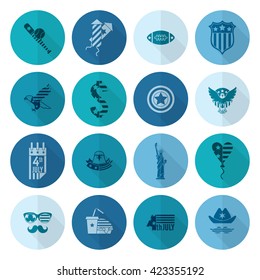 4th of July, Independence Day of the United States, Simple Flat Icons. Vector