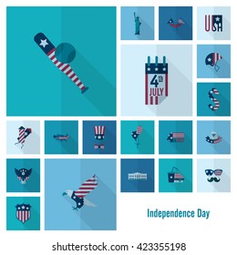 4th of July, Independence Day of the United States, Simple Flat Icons. Vector