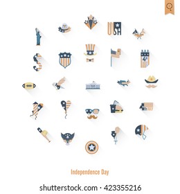 4th of July, Independence Day of the United States, Simple Flat Icons. Vector