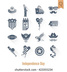 4th of July, Independence Day of the United States, Simple Flat Icons. Vector