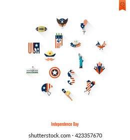 4th of July, Independence Day of the United States, Simple Flat Icons. Vector