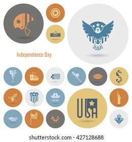 4th of July, Independence Day of the United States, Simple Flat Icons. Vector