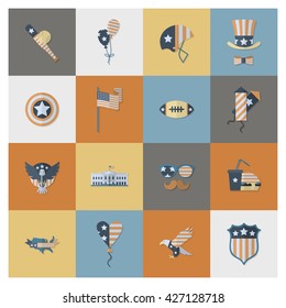 4th of July, Independence Day of the United States, Simple Flat Icons. Vector