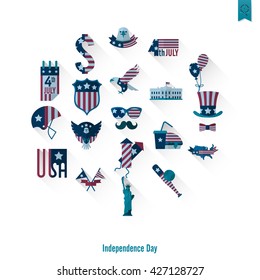 4th of July, Independence Day of the United States, Simple Flat Icons. Vector
