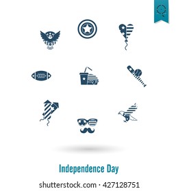 4th of July, Independence Day of the United States, Simple Flat Icons. Vector