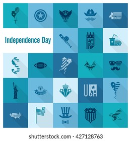 4th of July, Independence Day of the United States, Simple Flat Icons. Vector