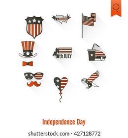 4th of July, Independence Day of the United States, Simple Flat Icons. Vector