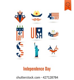 4th of July, Independence Day of the United States, Simple Flat Icons. Vector