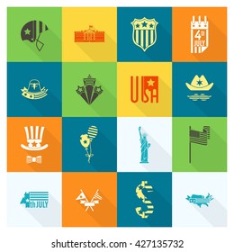 4th of July, Independence Day of the United States, Simple Flat Icons. Vector