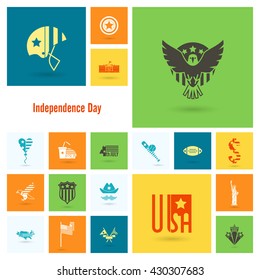 4th of July, Independence Day of the United States, Simple Flat Icons. Vector