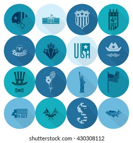4th of July, Independence Day of the United States, Simple Flat Icons. Vector