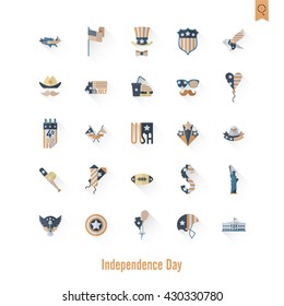 4th of July, Independence Day of the United States, Simple Flat Icons. Vector