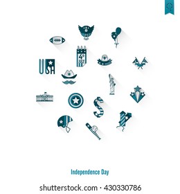 4th of July, Independence Day of the United States, Simple Flat Icons. Vector