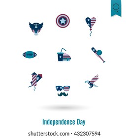 4th of July, Independence Day of the United States, Simple Flat Icons. Vector