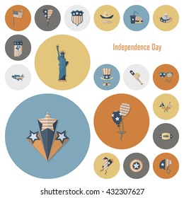 4th of July, Independence Day of the United States, Simple Flat Icons. Vector