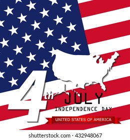 4th of July, Independence Day, United Stated of America, USA. Flat Vector