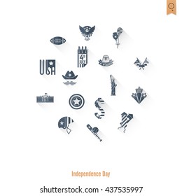 4th of July, Independence Day of the United States, Simple Flat Icons. Vector