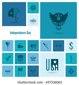 4th of July, Independence Day of the United States, Simple Flat Icons. Vector