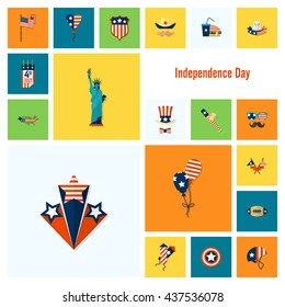 4th of July, Independence Day of the United States, Simple Flat Icons. Vector