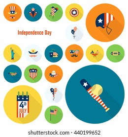 4th of July, Independence Day of the United States, Simple Flat Icons. Vector