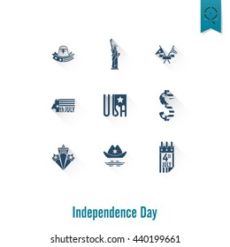 4th of July, Independence Day of the United States, Simple Flat Icons. Vector