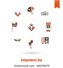 4th of July, Independence Day of the United States, Simple Flat Icons. Vector