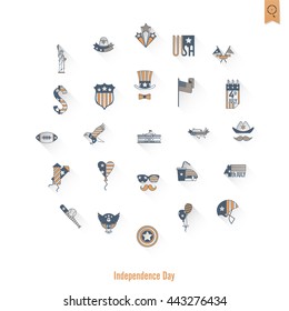 4th of July, Independence Day of the United States, Simple Flat Icons. Vector