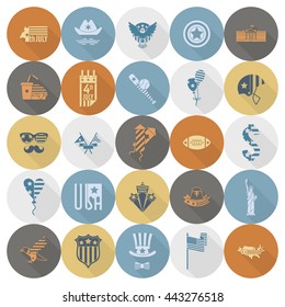 4th of July, Independence Day of the United States, Simple Flat Icons. Vector